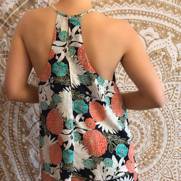 dee elle Floral Summer Halter Romper Turquoise Coral - Picture 4 of 14